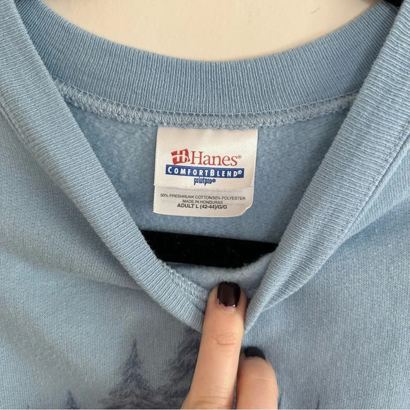 Vintage “Maine” Sweatshirt Baby Blue Snowy Bird Winter Scene Chickadees Glitter - Picture 4 of 5